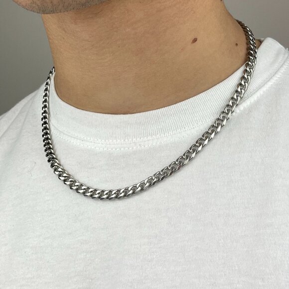 High Polished Cuban Link Chain Necklace 6mm 18in - Picture 1 of 6